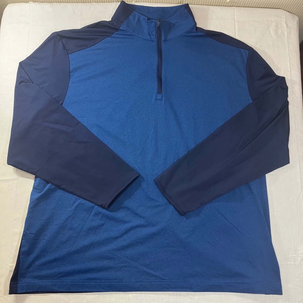 Roundtree & Yorke Performance Men XL Blue Colorblock 1/4 Zip Pullover Golf Shirt